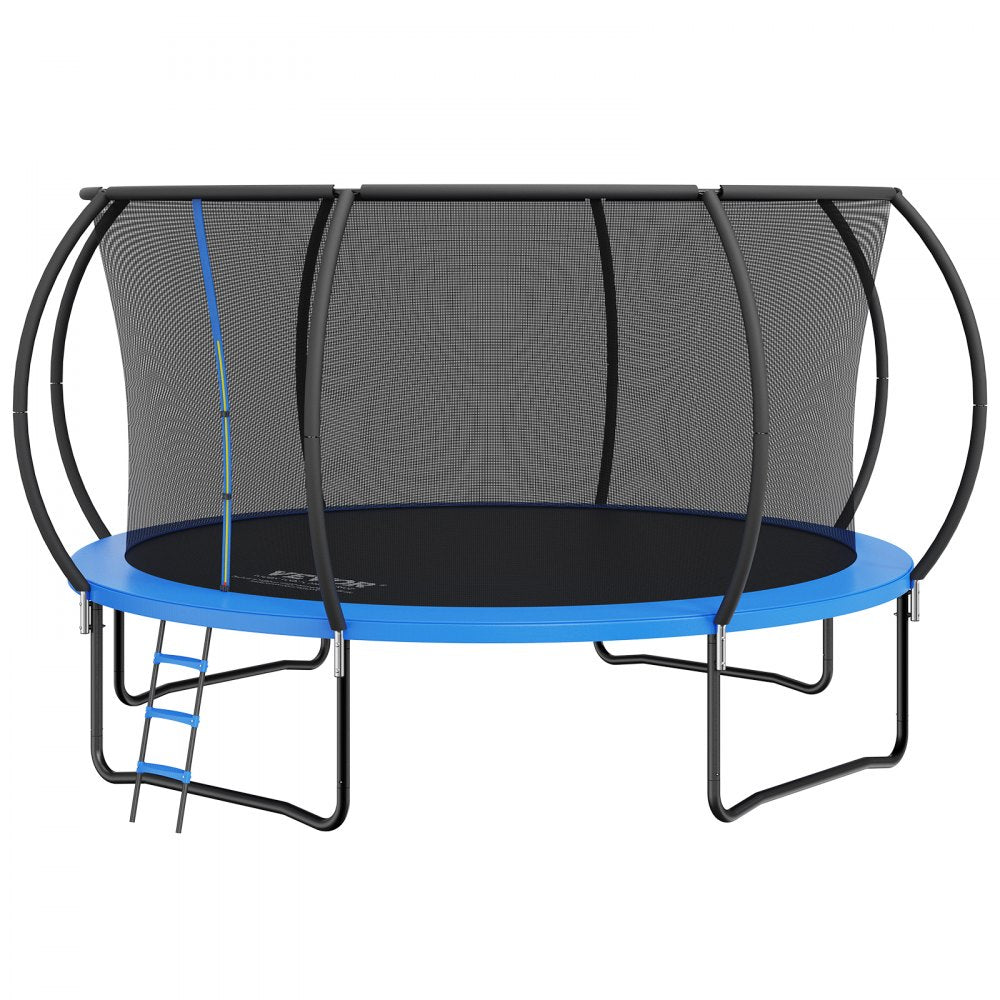 AMITOOLS 14FT Trampoline, 450 lbs Trampoline with Enclosure Net, Ladder, and Curved Pole, Heavy Duty Trampoline with Jumping Mat and Spring Cover Padding, Outdoor Recreational Trampolines for Kids Adults