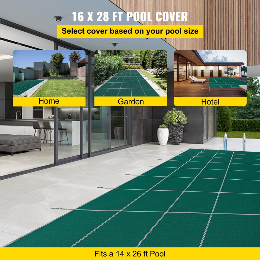 AMITOOLS Pool Safety Cover Fits 14x26ft Rectangle Inground Safety Pool Cover Green Mesh Solid Pool Safety Cover for Swimming Pool Winter Safety Cover