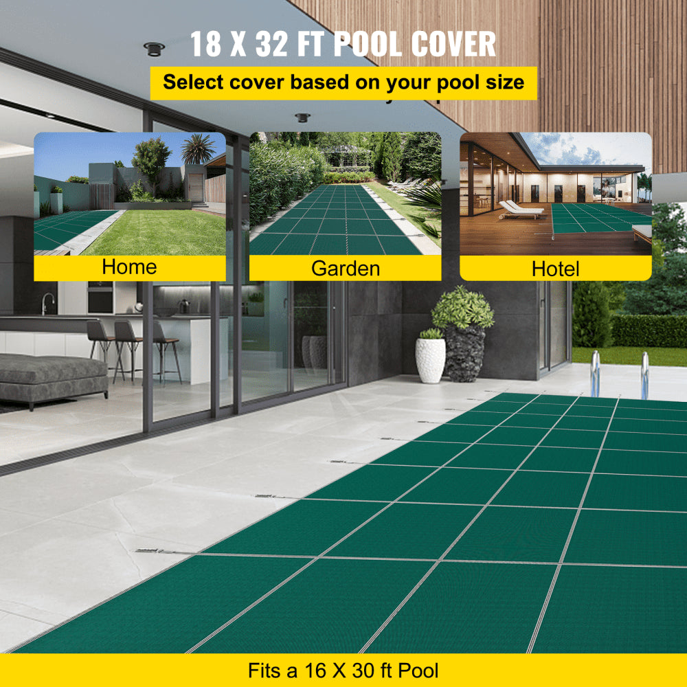 AMITOOLS Pool Safety Cover Fits 16x30ft Rectangle Inground Safety Pool Cover Green Mesh Solid Pool Safety Cover for Swimming Pool Winter Safety Cover