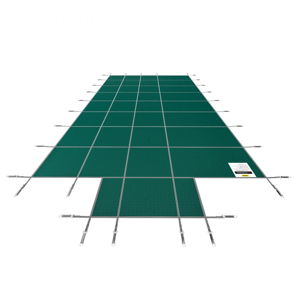 AMITOOLS Pool Safety Cover Fits 16x32ft Rectangle Inground Safety Pool Cover Green Mesh with 4x8ft Center End Steps Solid Pool Safety Cover for Swimming Pool Winter Safety Cover