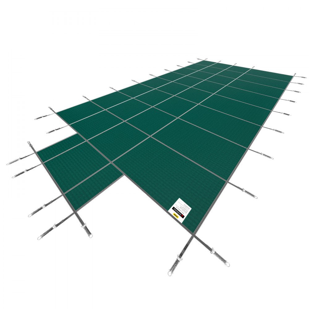 AMITOOLS Pool Safety Cover Fits 16x32ft Rectangle Inground Safety Pool Cover Green Mesh with 4x8ft Center End Steps Solid Pool Safety Cover for Swimming Pool Winter Safety Cover