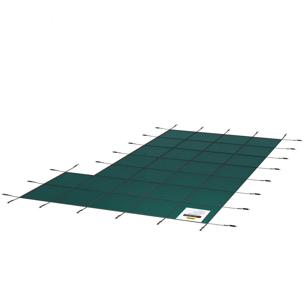 AMITOOLS Inground Pool Safety Cover, 20 ft x 38 ft Rectangular Winter Pool Cover with Right Step, Triple Stitched, High Strength Mesh PP Material, Good Rain Permeability, Installation Hardware Included