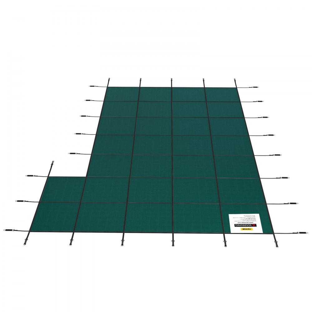 AMITOOLS Inground Pool Safety Cover, 20 ft x 38 ft Rectangular Winter Pool Cover with Right Step, Triple Stitched, High Strength Mesh PP Material, Good Rain Permeability, Installation Hardware Included