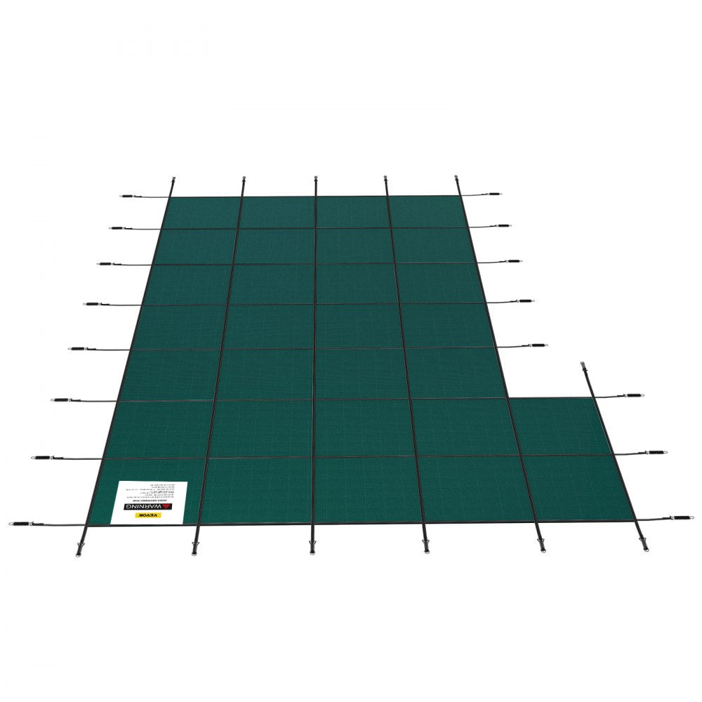 AMITOOLS Inground Pool Safety Cover, 18 ft x 34 ft Rectangular Winter Pool Cover with Left Step,  Triple Stitched, High Strength Mesh PP Material, Good Rain Permeability, Installation Hardware Included