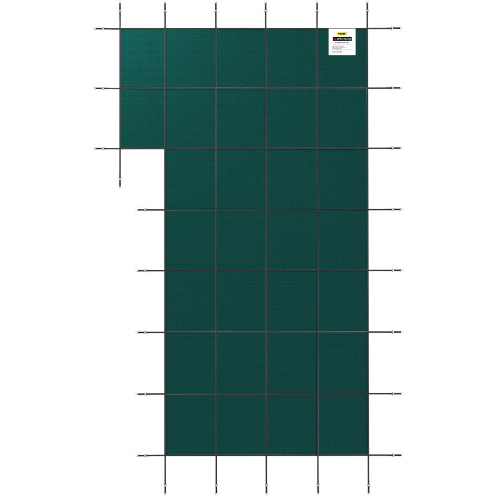 AMITOOLS Inground Pool Safety Cover, 18 ft x 34 ft Rectangular Winter Pool Cover with Left Step,  Triple Stitched, High Strength Mesh PP Material, Good Rain Permeability, Installation Hardware Included