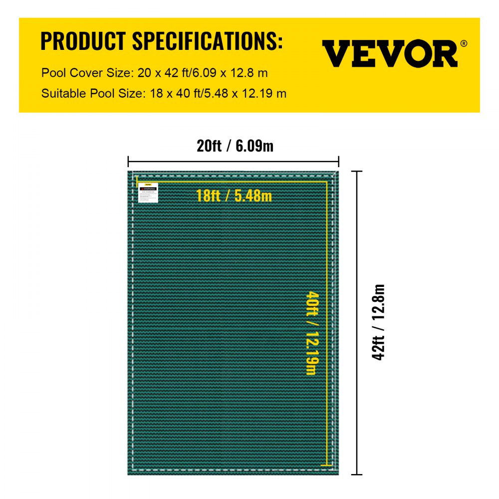 AMITOOLS Inground Pool Safety Cover, 20 ft x 42 ft Rectangular Winter Pool Cover, Triple Stitched, High Strength Mesh PP Material with Good Rain Permeability, Installation Hardware Included, Green