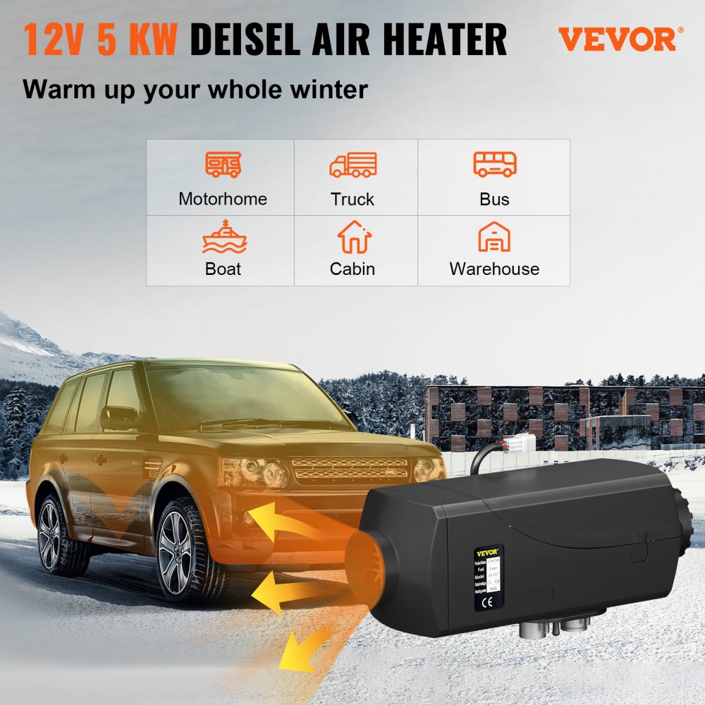 AMITOOLS 5KW Diesel Air Heater 12V Diesel Parking Heater Double Mufflers Diesel Heater 5000W with Knob Switch for RV Bus Car Motorhome Boats