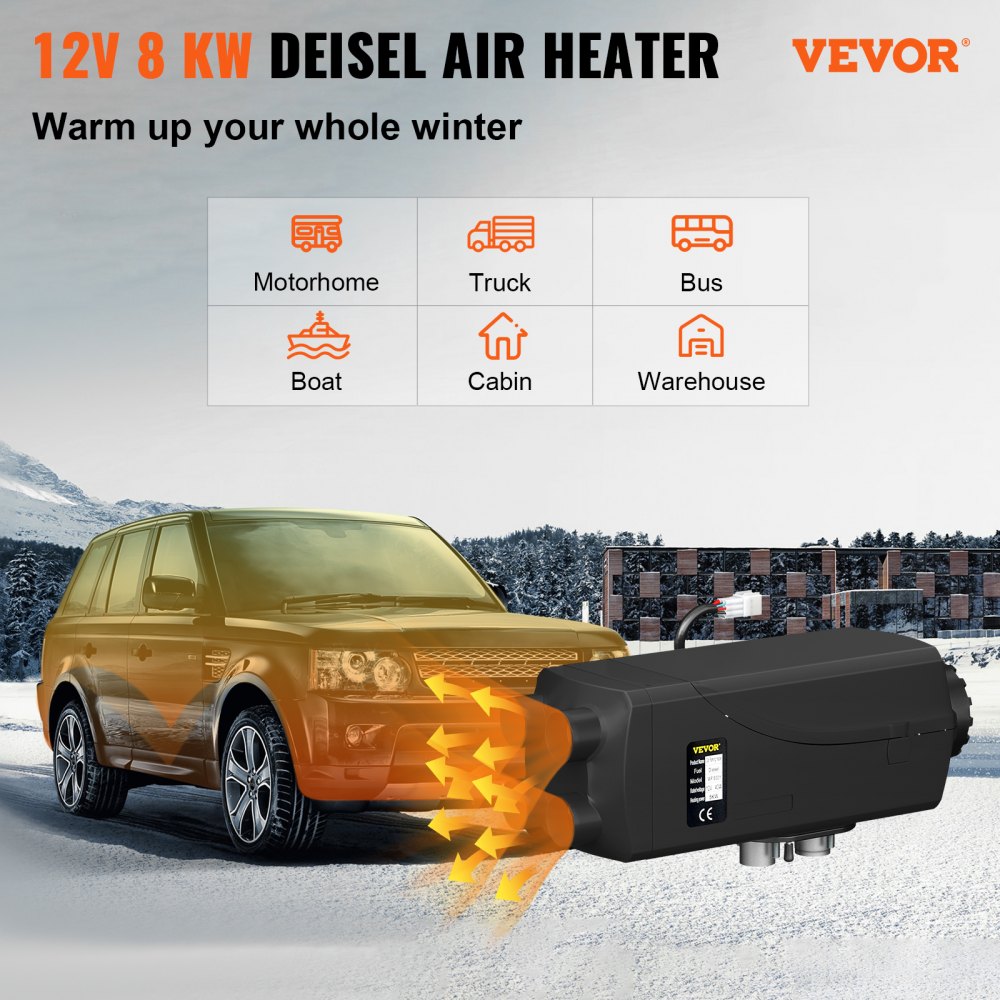 AMITOOLS 8KW Diesel Air Heater Muffler Diesel Heater 12V 10L Tank Diesel Parking Heater 8000W with Lcd Monitor for Boat Bus RV and Trailer, 8KW 12V 10L