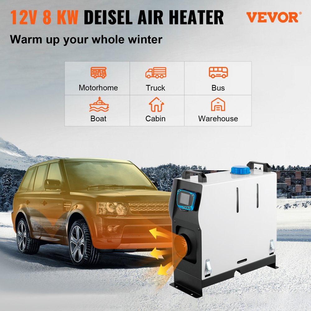 AMITOOLS Diesel Air Heater All In one, One Air Outlet, 8KW Diesel Heater 12V, Fast Heating, Diesel Parking Heater with Red LCD Switch, Remote Control For Car, RV Truck, Boat, Campervans and Caravans