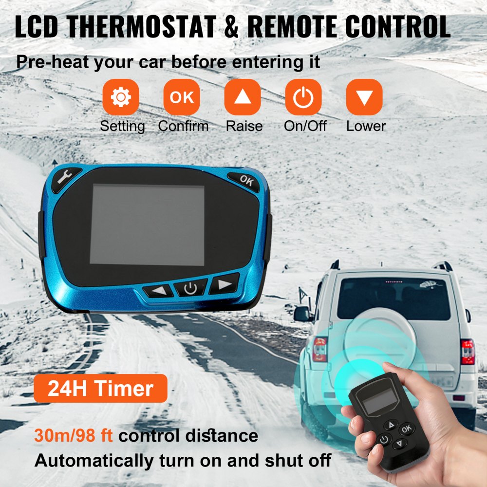 AMITOOLS Diesel Air Heater All In one, One Air Outlet, 8KW Diesel Heater 12V, Fast Heating, Diesel Parking Heater with Red LCD Switch, Remote Control For Car, RV Truck, Boat, Campervans and Caravans