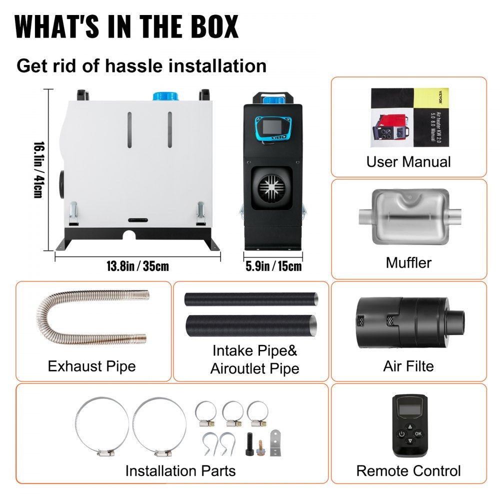 AMITOOLS Diesel Air Heater All In one, One Air Outlet, 8KW Diesel Heater 12V, Fast Heating, Diesel Parking Heater with Red LCD Switch, Remote Control For Car, RV Truck, Boat, Campervans and Caravans