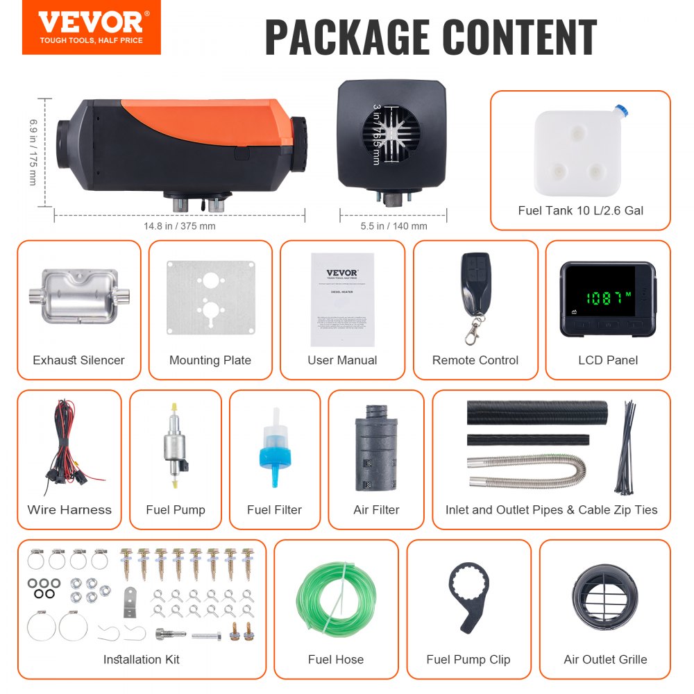 AMITOOLS Diesel Air Heater, 12V 8KW Diesel Heater with Remote Control and LCD, 10L Fuel Tank Diesel Parking Heater, Rapid Heating and Low Noise for RV Trailer Camper Van Boat And Indoors
