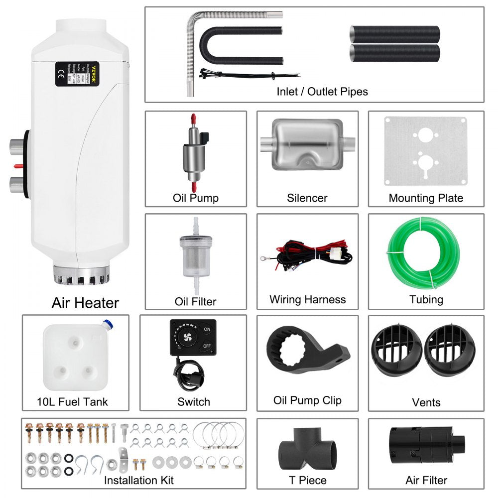 AMITOOLS 5KW Diesel Air Heater Muffler 12V 5000W Diesel Parking Heater 2 Duct Diesel Heater Double Vent with Knob Switch for RV Car Bus Motorhome Boats