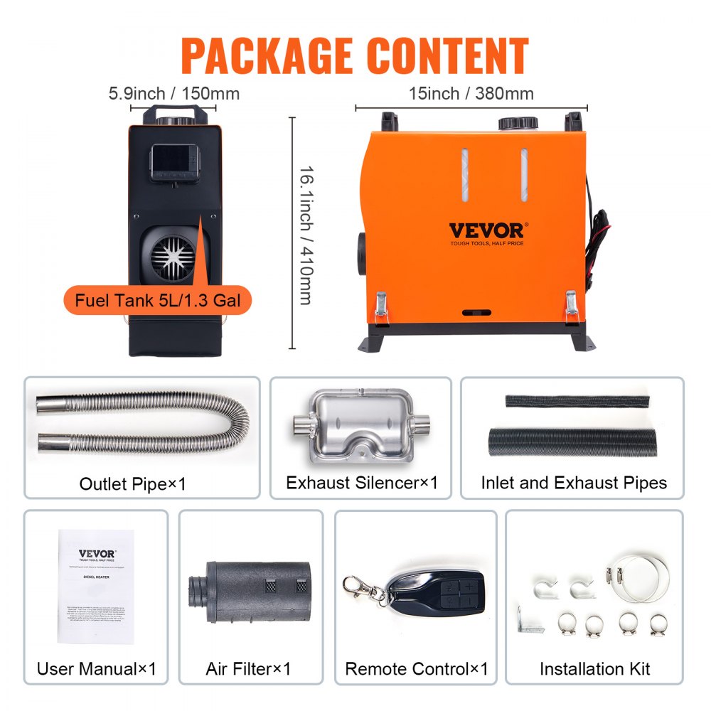 AMITOOLS Diesel Air Heater, 12V 5KW All-on-one Diesel Heater with Remote Control and LCD, 5L Fuel Tank Portable Diesel Parking Heater, Rapid Heating for RV Trailer Camper Van Boat And Indoors