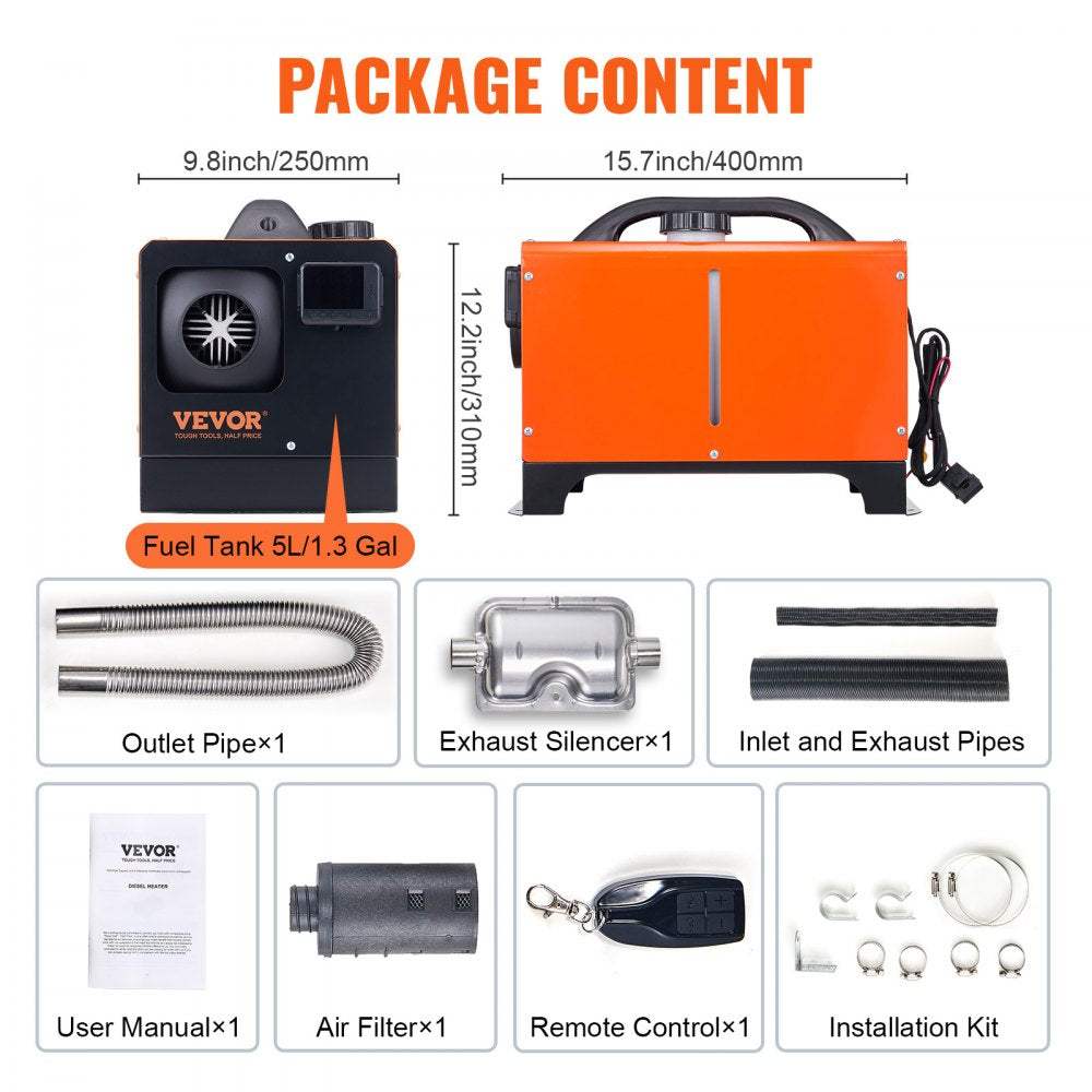 AMITOOLS Diesel Air Heater All-in-one 12V 5KW LCD Remote Control for Car RV Indoors