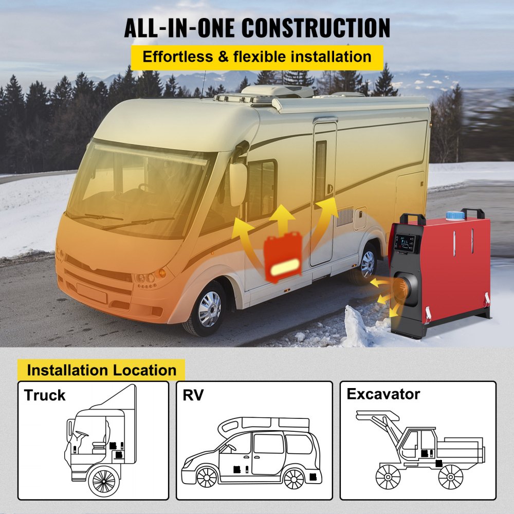 AMITOOLS 5KW Diesel Air Heater All in One 12V Diesel Parking Heater Silencer 5000W Diesel Heater Remote Control with LCD Switch for RV Motorhome Bus and Trailer