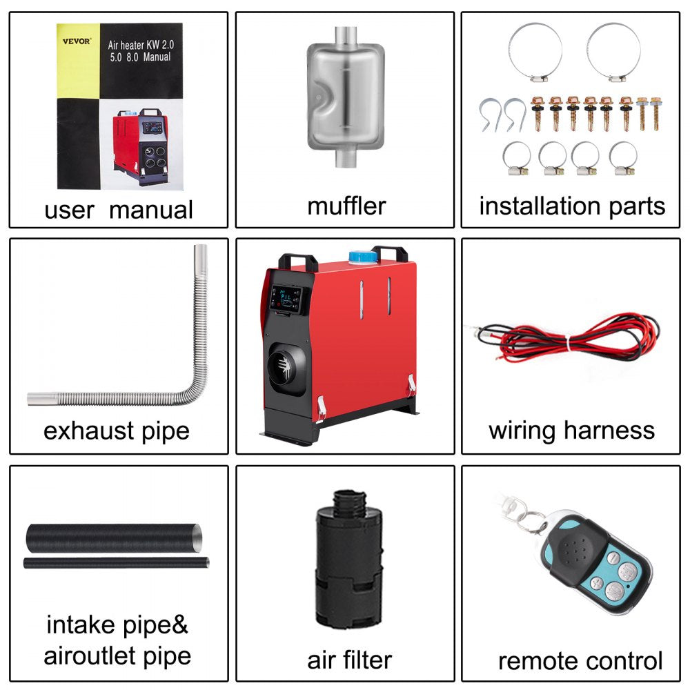 AMITOOLS 5KW Diesel Air Heater All in One 12V Diesel Parking Heater Silencer 5000W Diesel Heater Remote Control with LCD Switch for RV Motorhome Bus and Trailer