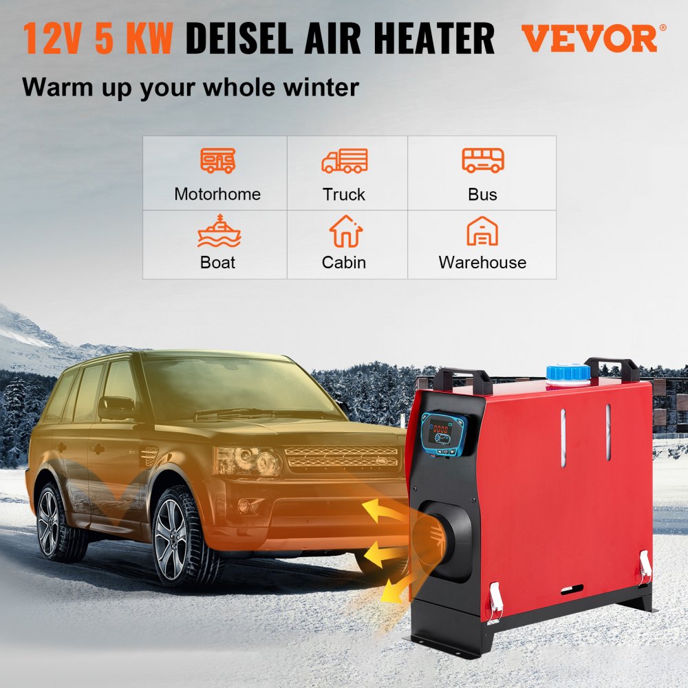 AMITOOLS 5KW Diesel Air Heater All in One 1 Air Outlet Diesel Heater 12V Remote Control Parking Heater Silencer with Blue LCD Switch for RV Trucks Bus and Trailer