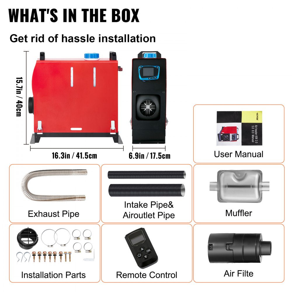AMITOOLS 5KW Diesel Air Heater All in One 1 Air Outlet Diesel Heater 12V Remote Control Parking Heater Silencer with Blue LCD Switch for RV Trucks Bus and Trailer
