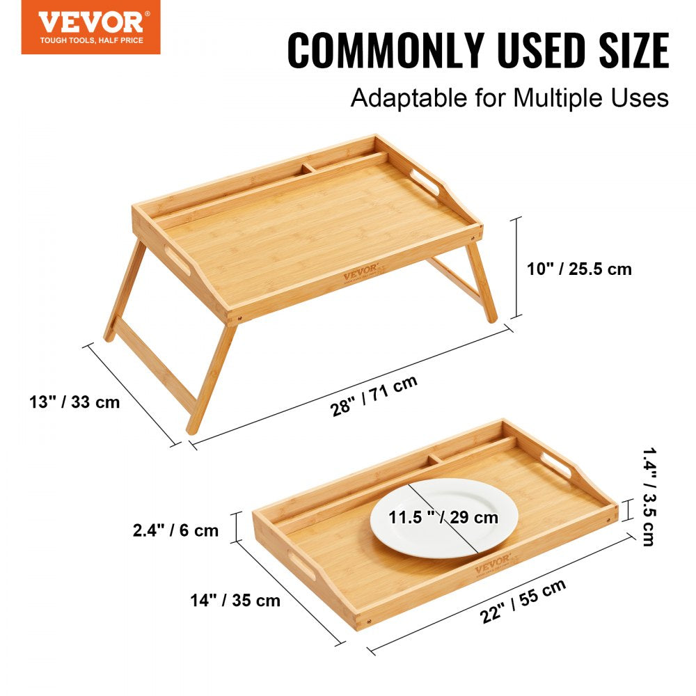 AMITOOLS Bed Tray Table with Foldable Legs & Media Slot, Bamboo Breakfast Tray for Sofa, Bed, Eating, Snacking, and Working, Serving Laptop Desk Tray TV Tray, Portable Food Snack Platter, 21.6