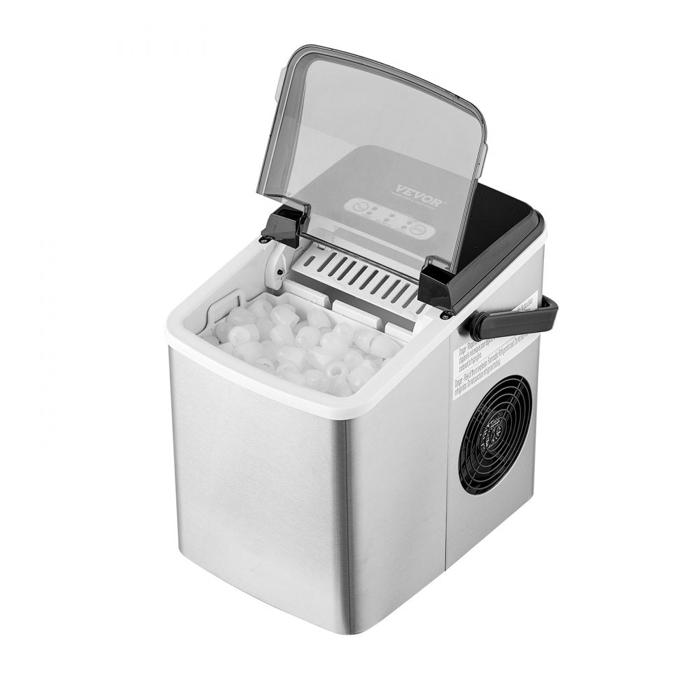 AMITOOLS Countertop Ice Maker, 9 Cubes Ready in 7 Mins, 26lbs in 24Hrs, Self-Cleaning Portable Ice Maker with Ice Scoop and Basket, Stainless Steel Ice Machine with 2 Size Bullet Ice for Home Kitchen Bar