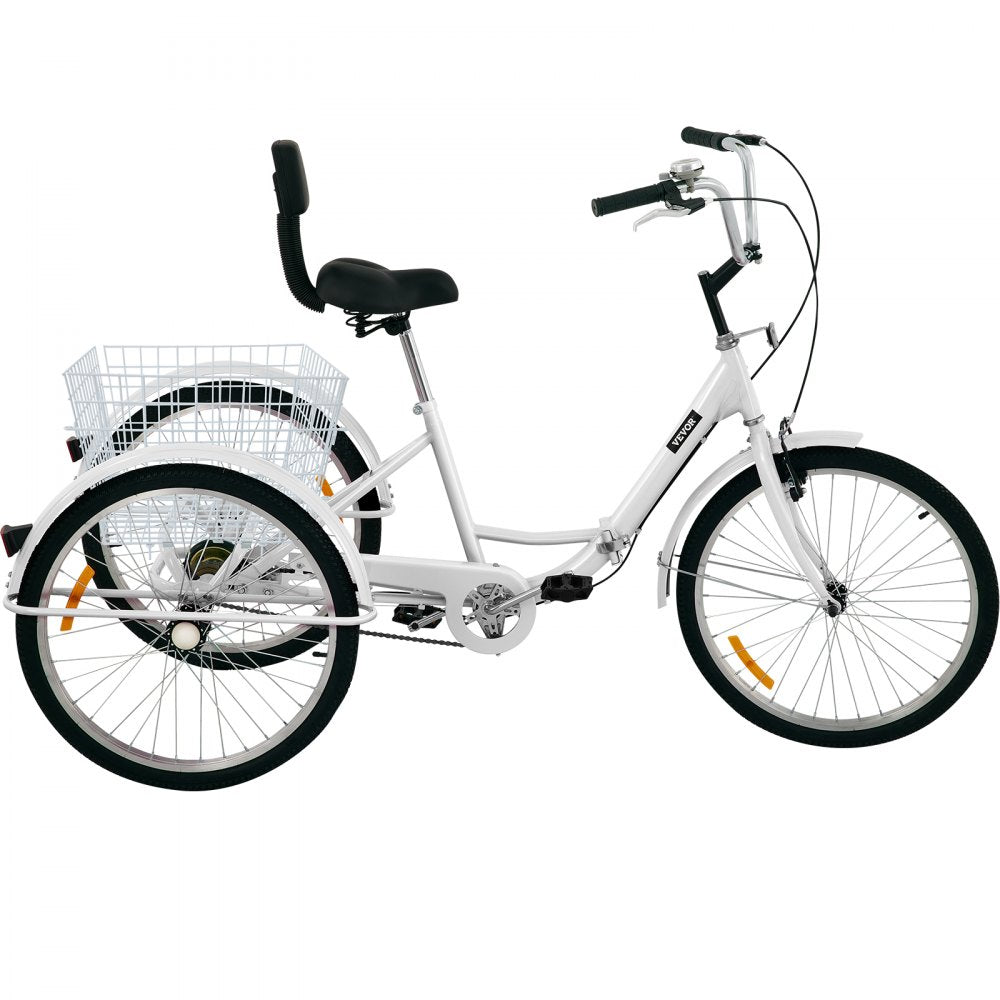 AMITOOLS Tricycle Adult 24’’ Wheels Adult Tricycle 1-Speed 3 Wheel Bikes White For Adults Three Wheel Bike For Adults Adult Trike Adult Folding Tricycle Foldable Adult Tricycle 3 Wheel Bike For Adults