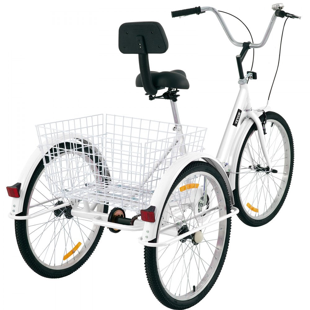 AMITOOLS Tricycle Adult 24’’ Wheels Adult Tricycle 1-Speed 3 Wheel Bikes White For Adults Three Wheel Bike For Adults Adult Trike Adult Folding Tricycle Foldable Adult Tricycle 3 Wheel Bike For Adults