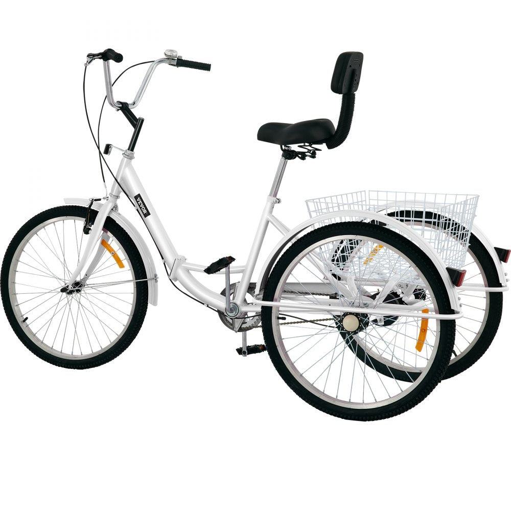 AMITOOLS Tricycle Adult 24’’ Wheels Adult Tricycle 1-Speed 3 Wheel Bikes White For Adults Three Wheel Bike For Adults Adult Trike Adult Folding Tricycle Foldable Adult Tricycle 3 Wheel Bike For Adults