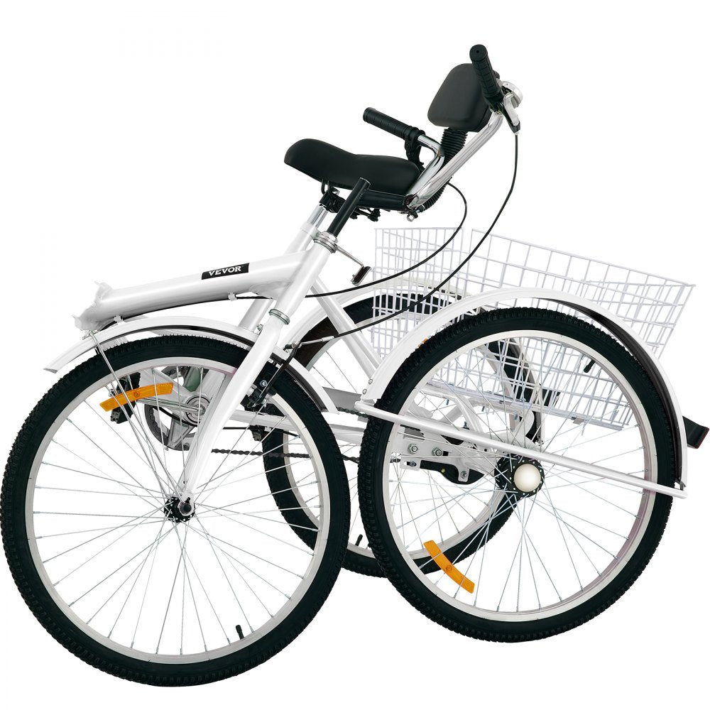 AMITOOLS Tricycle Adult 24’’ Wheels Adult Tricycle 1-Speed 3 Wheel Bikes White For Adults Three Wheel Bike For Adults Adult Trike Adult Folding Tricycle Foldable Adult Tricycle 3 Wheel Bike For Adults