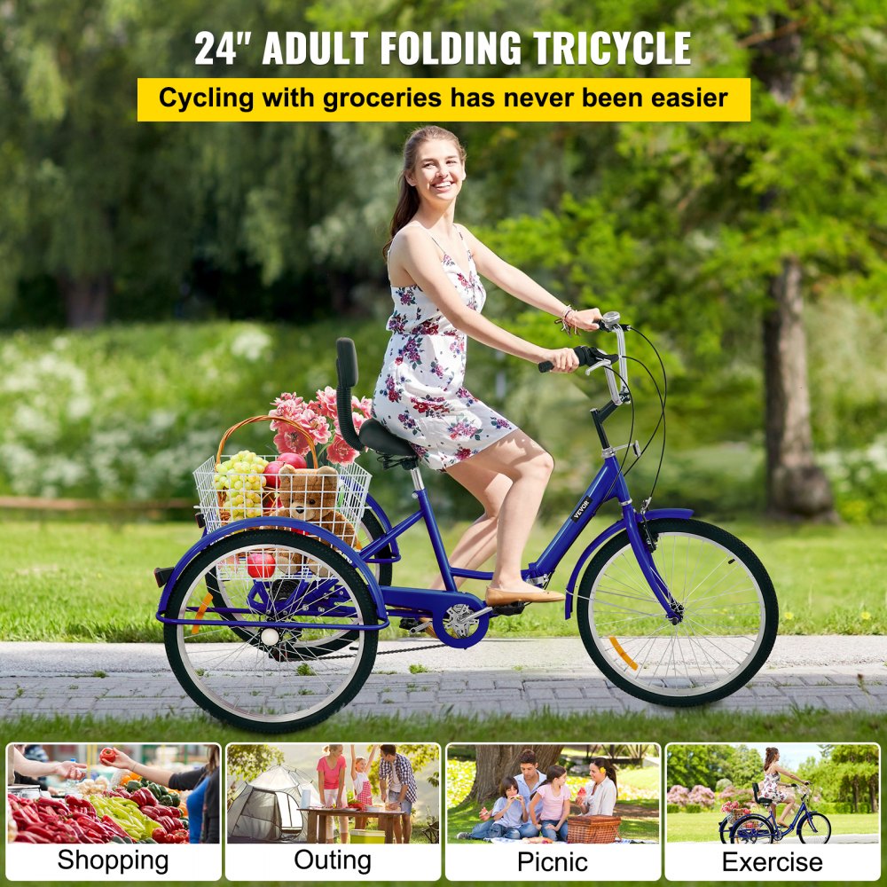 AMITOOLS Tricycle Adult 26’’ Wheels Adult Tricycle 7-Speed 3 Wheel Bikes For Adults Three Wheel Bike For Adults Adult Trike Adult Folding Tricycle Foldable Adult Tricycle 3 Wheel Bike Trike For Adults