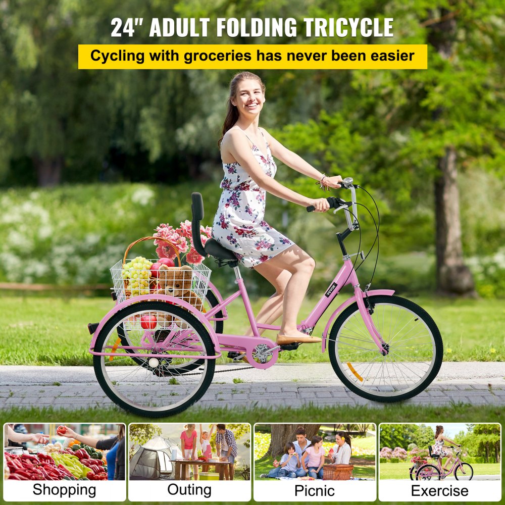 AMITOOLS Tricycle Adult 26’’ Wheels Adult Tricycle 7-Speed 3 Wheel Bikes For Adults Three Wheel Bike For Adults Adult Trike Adult Folding Tricycle Foldable Adult Tricycle 3 Wheel Bike Trike For Adults