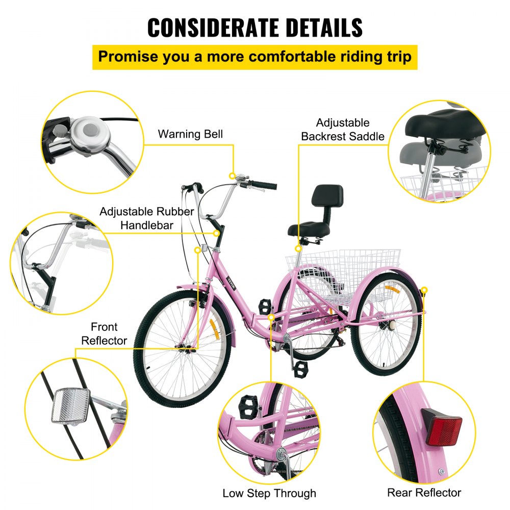 AMITOOLS Tricycle Adult 26’’ Wheels Adult Tricycle 7-Speed 3 Wheel Bikes For Adults Three Wheel Bike For Adults Adult Trike Adult Folding Tricycle Foldable Adult Tricycle 3 Wheel Bike Trike For Adults