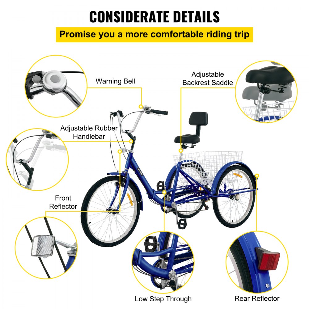 AMITOOLS Tricycle Adult 26’’ Wheels Adult Tricycle 7-Speed 3 Wheel Bikes For Adults Three Wheel Bike For Adults Adult Trike Adult Folding Tricycle Foldable Adult Tricycle 3 Wheel Bike Trike For Adults