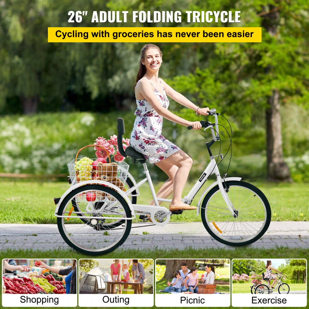 AMITOOLS Tricycle Adult 26’’ Wheels Adult Tricycle 7-Speed 3 Wheel Bikes For Adults Three Wheel Bike For Adults Adult Trike Adult Folding Tricycle Foldable Adult Tricycle 3 Wheel Bike Trike For Adults