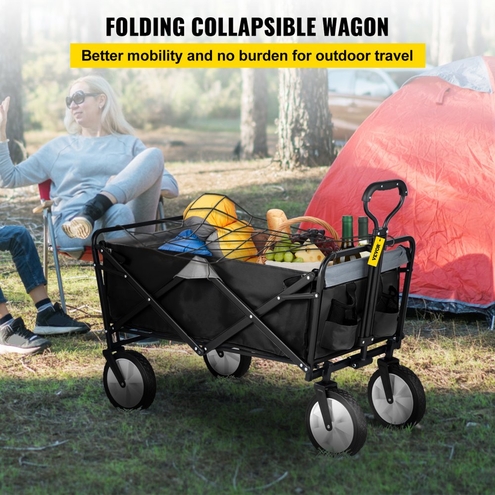 AMITOOLS Wagon Cart, Collapsible Folding Cart with 176lbs Load, Outdoor Utility Garden Cart, Adjustable Handle, Portable Foldable Wagons with Wheels for Beach, Camping, Grocery, Dark Grey