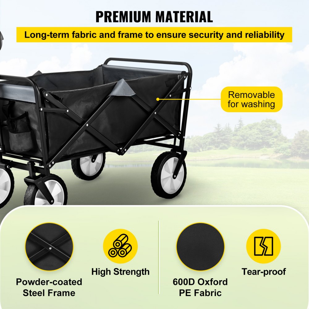 AMITOOLS Wagon Cart, Collapsible Folding Cart with 176lbs Load, Outdoor Utility Garden Cart, Adjustable Handle, Portable Foldable Wagons with Wheels for Beach, Camping, Grocery, Dark Grey