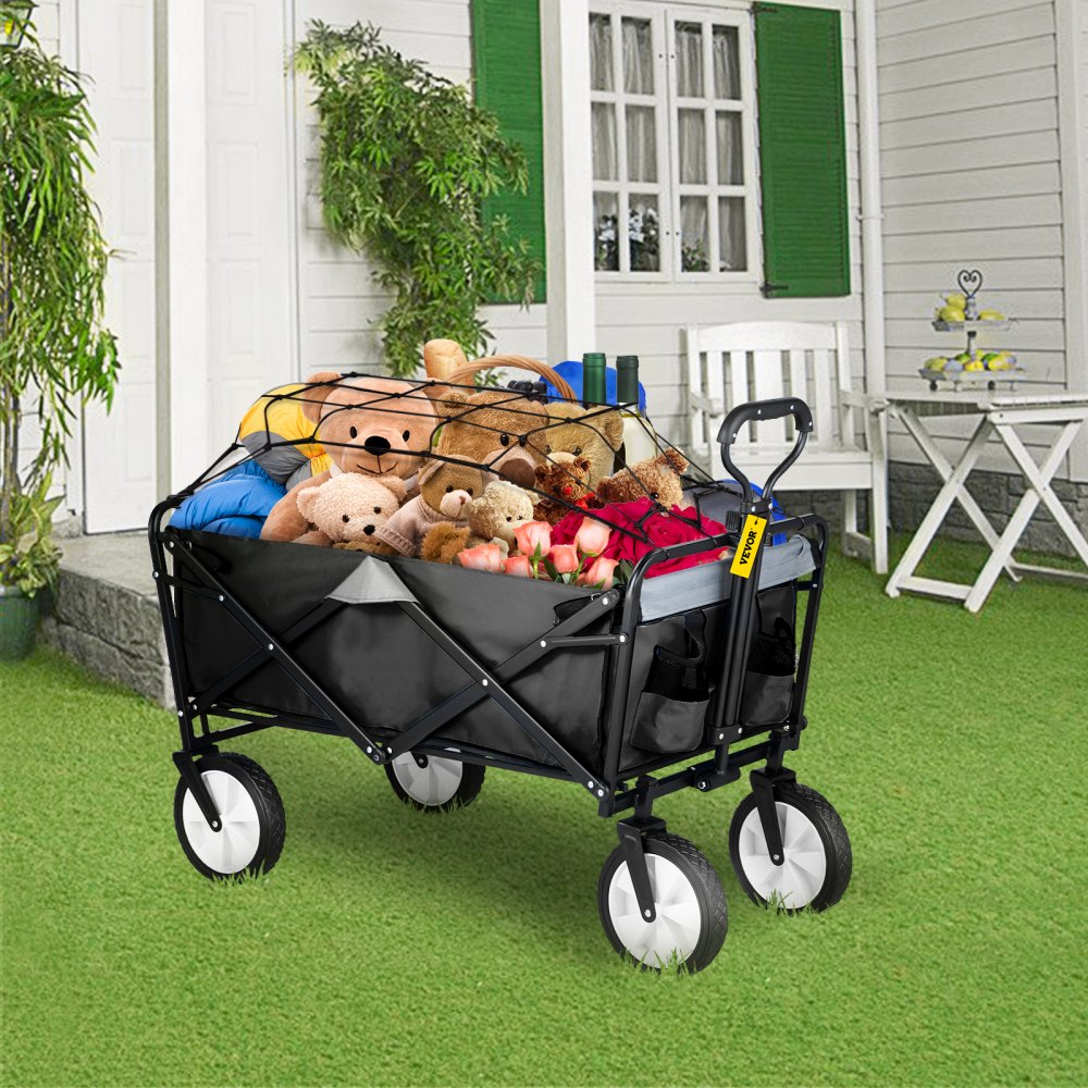 AMITOOLS Wagon Cart, Collapsible Folding Cart with 176lbs Load, Outdoor Utility Garden Cart, Adjustable Handle, Portable Foldable Wagons with Wheels for Beach, Camping, Grocery, Dark Grey