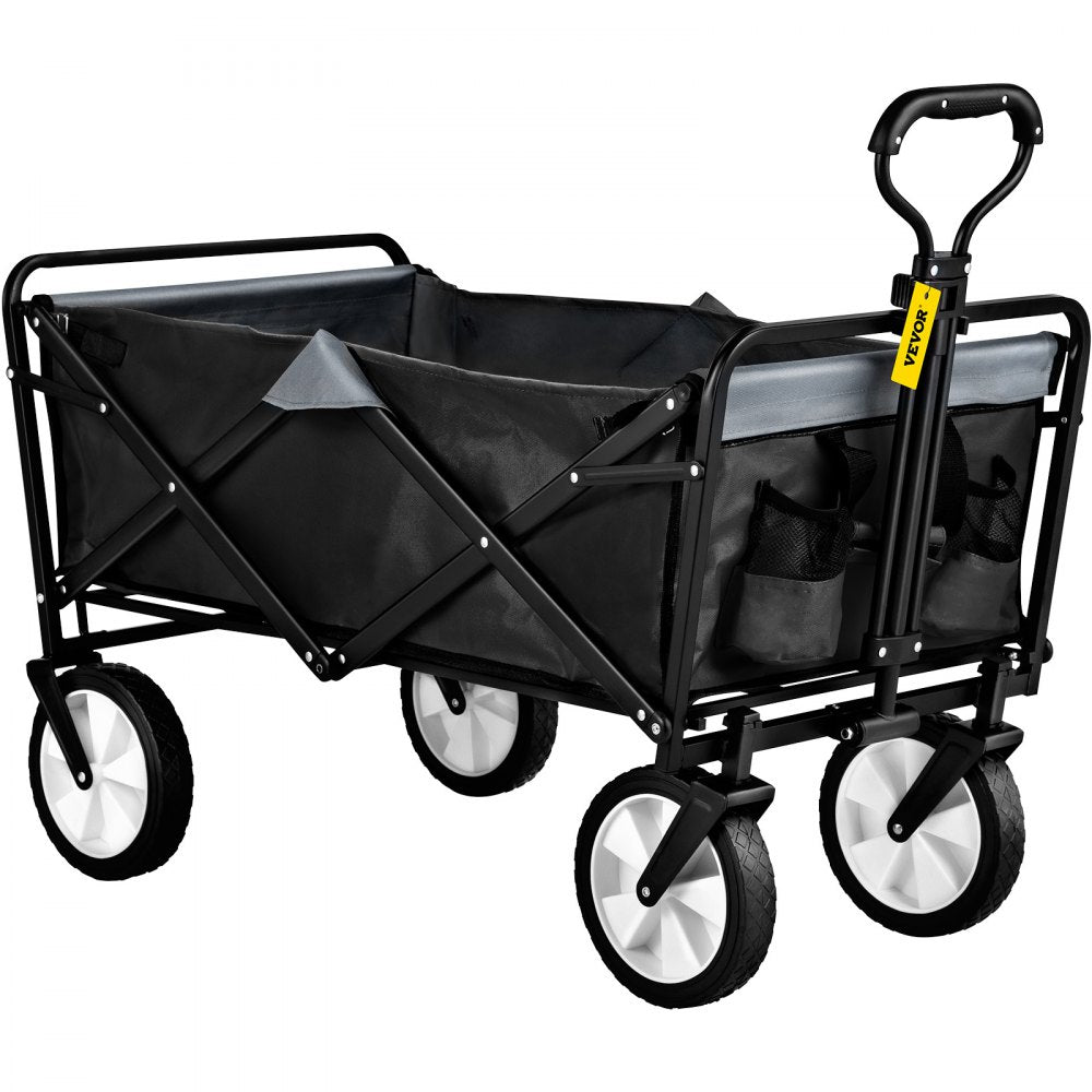 AMITOOLS Wagon Cart, Collapsible Folding Cart with 176lbs Load, Outdoor Utility Garden Cart, Adjustable Handle, Portable Foldable Wagons with Wheels for Beach, Camping, Grocery, Dark Grey