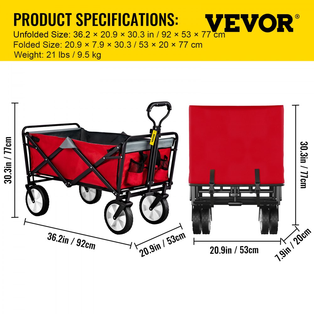 AMITOOLS Wagon Cart, Collapsible Folding Cart with 176lbs Load, Outdoor Utility Garden Cart, Adjustable Handle, Portable Foldable Wagons with Wheels for Beach, Camping, Grocery, Red/Gray