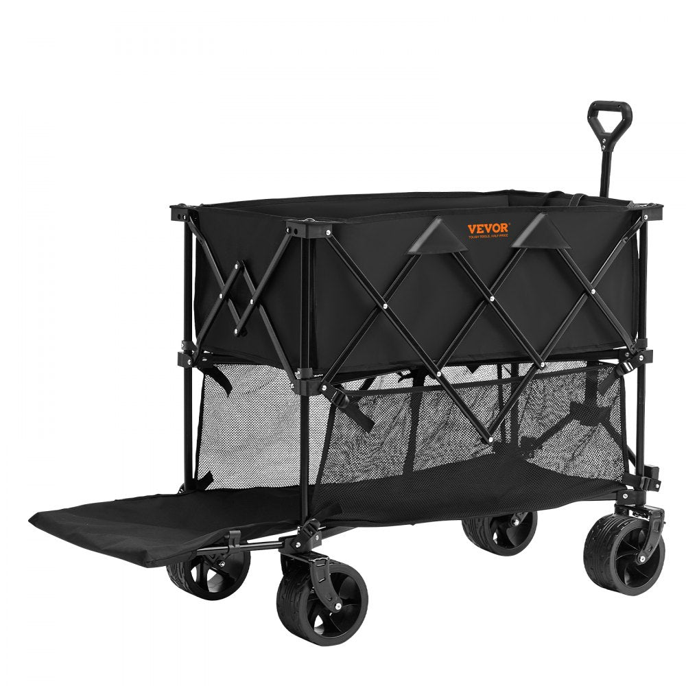 AMITOOLS Foldable Double Decker Wagon, 400L Collapsible Wagon Cart with All-Terrain Wheels, Heavy Duty Folding Wagon Cart 450 lbs Weight Capacity for Camping, Shopping, Garden, 52