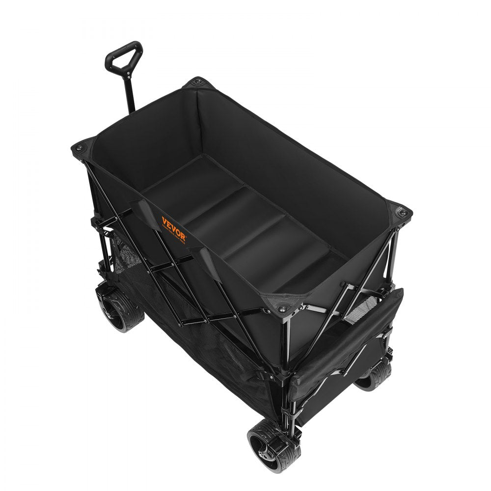 AMITOOLS Foldable Double Decker Wagon, 400L Collapsible Wagon Cart with All-Terrain Wheels, Heavy Duty Folding Wagon Cart 450 lbs Weight Capacity for Camping, Shopping, Garden, 52