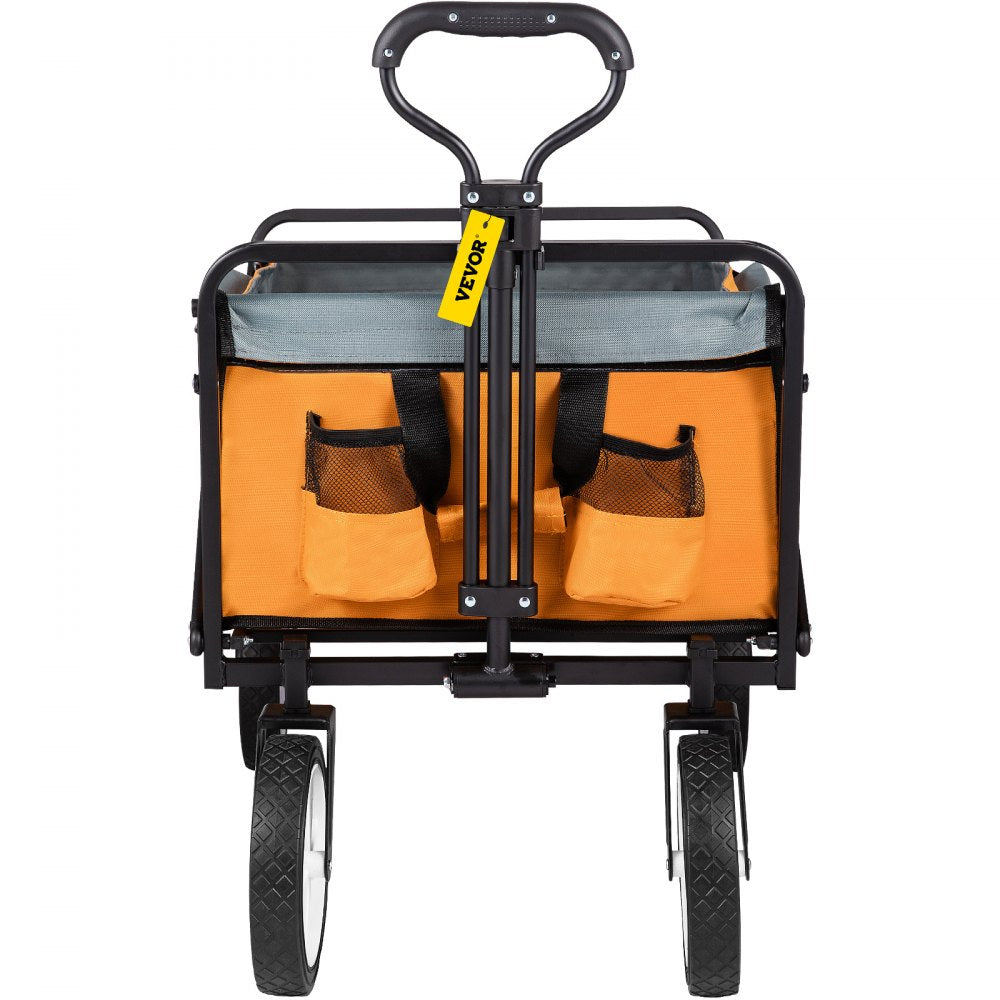 AMITOOLS Wagon Cart, Collapsible Folding Cart with 176lbs Load, Outdoor Utility Garden Cart, Adjustable Handle, Portable Foldable Wagons with Wheels for Beach, Camping, Grocery, Orange