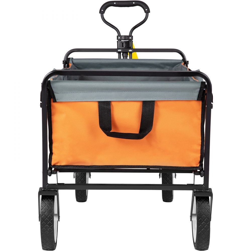 AMITOOLS Wagon Cart, Collapsible Folding Cart with 176lbs Load, Outdoor Utility Garden Cart, Adjustable Handle, Portable Foldable Wagons with Wheels for Beach, Camping, Grocery, Orange