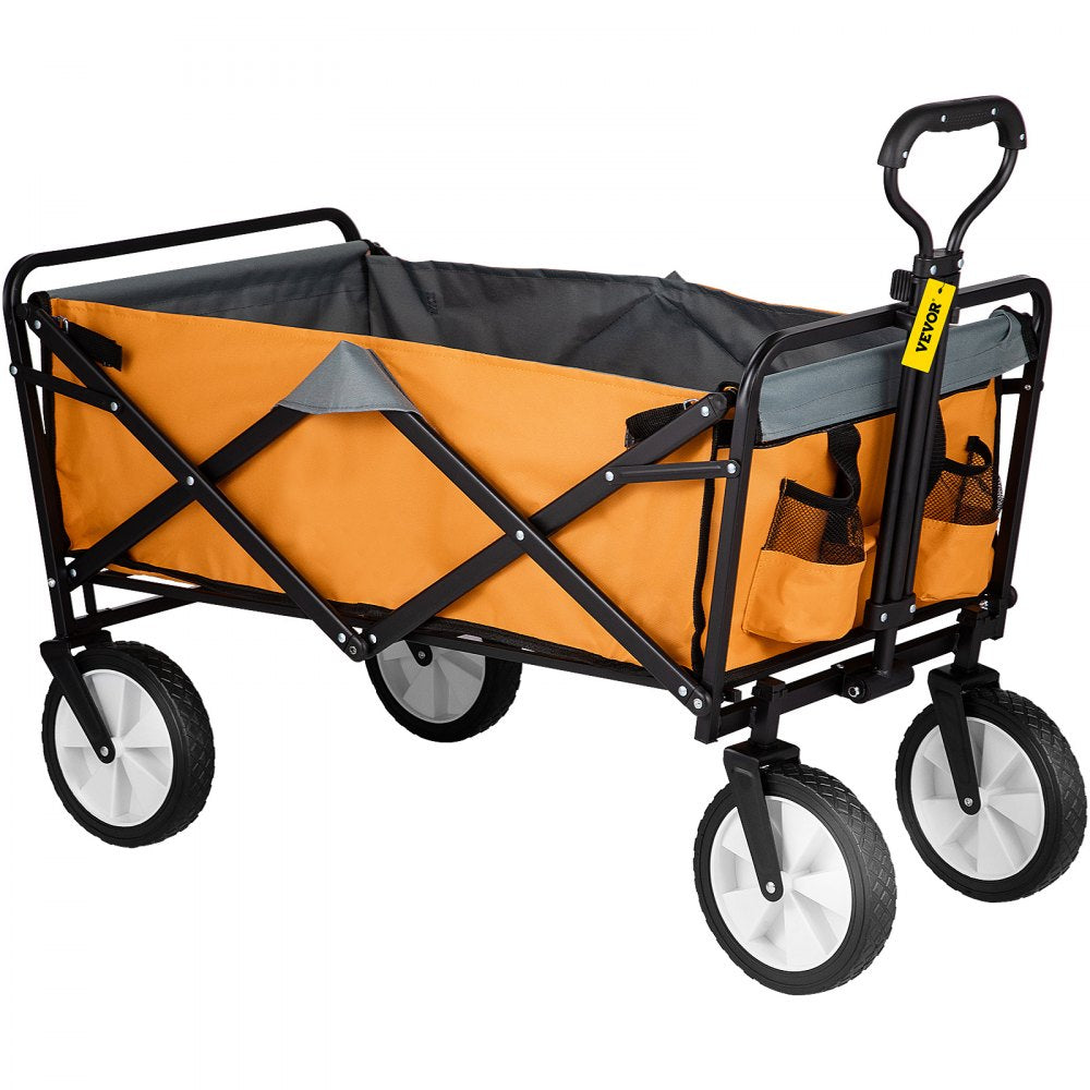 AMITOOLS Wagon Cart, Collapsible Folding Cart with 176lbs Load, Outdoor Utility Garden Cart, Adjustable Handle, Portable Foldable Wagons with Wheels for Beach, Camping, Grocery, Orange