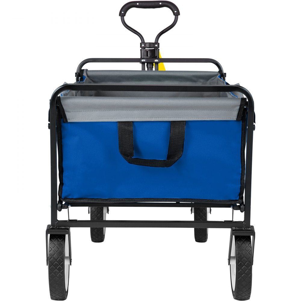 AMITOOLS Wagon Cart, Collapsible Folding Cart with 176lbs Load, Outdoor Utility Garden Cart, Adjustable Handle, Portable Foldable Wagons with Wheels for Beach, Camping, Grocery, Blue/Gray