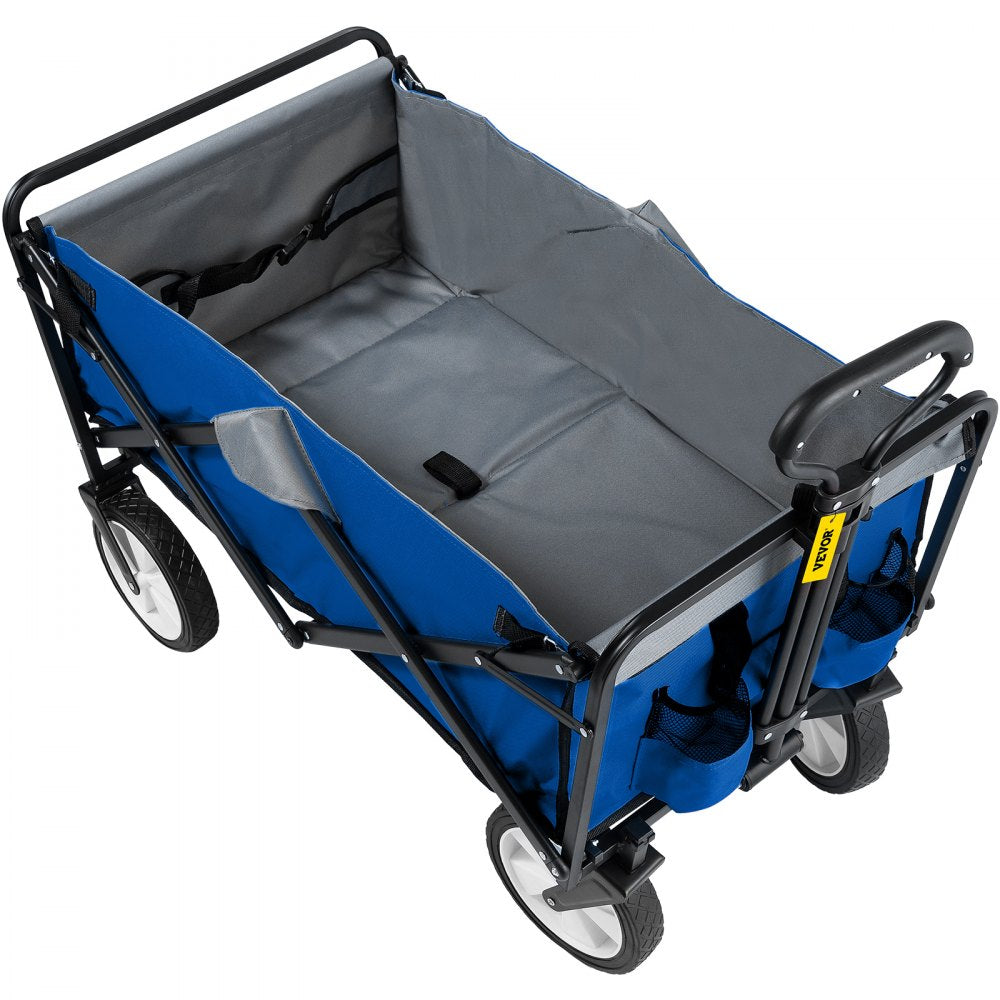 AMITOOLS Wagon Cart, Collapsible Folding Cart with 176lbs Load, Outdoor Utility Garden Cart, Adjustable Handle, Portable Foldable Wagons with Wheels for Beach, Camping, Grocery, Blue/Gray