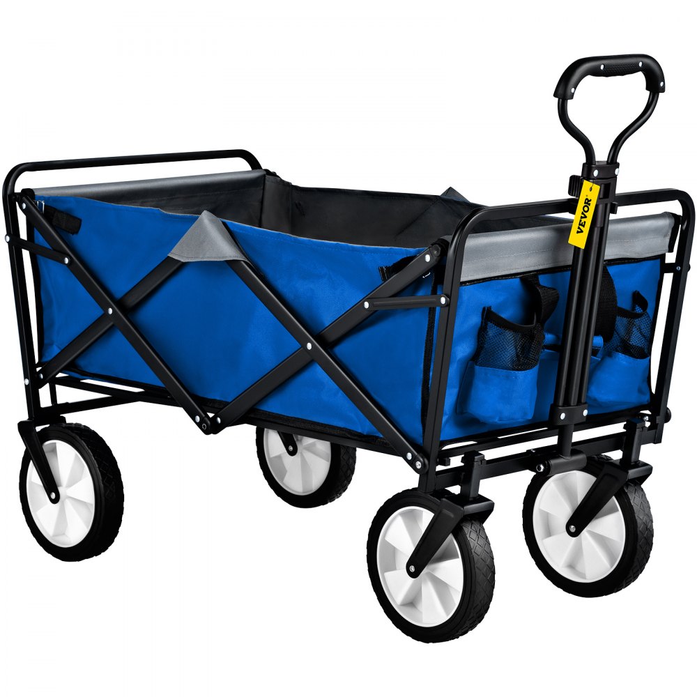 AMITOOLS Wagon Cart, Collapsible Folding Cart with 176lbs Load, Outdoor Utility Garden Cart, Adjustable Handle, Portable Foldable Wagons with Wheels for Beach, Camping, Grocery, Blue/Gray