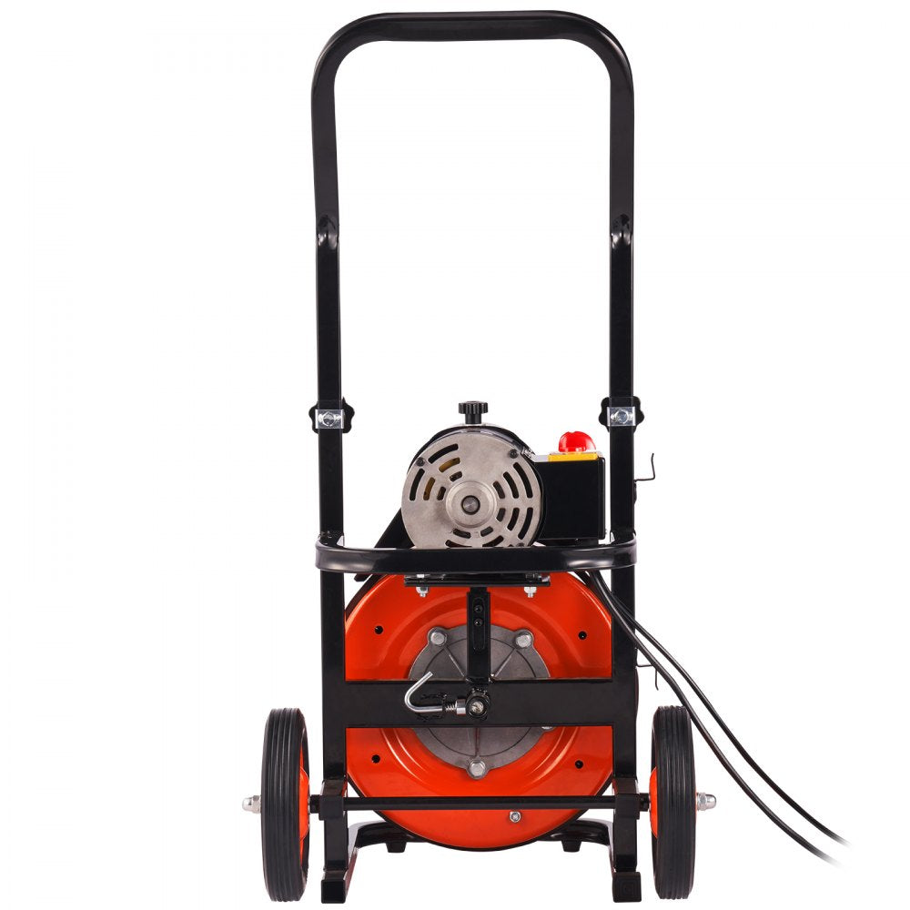 AMITOOLS Drain Cleaner Machine 100 FT x 1/2 Inch, Sewer Auger Auto Feed with 4 Cutter & Air-activated Foot Switch for 1