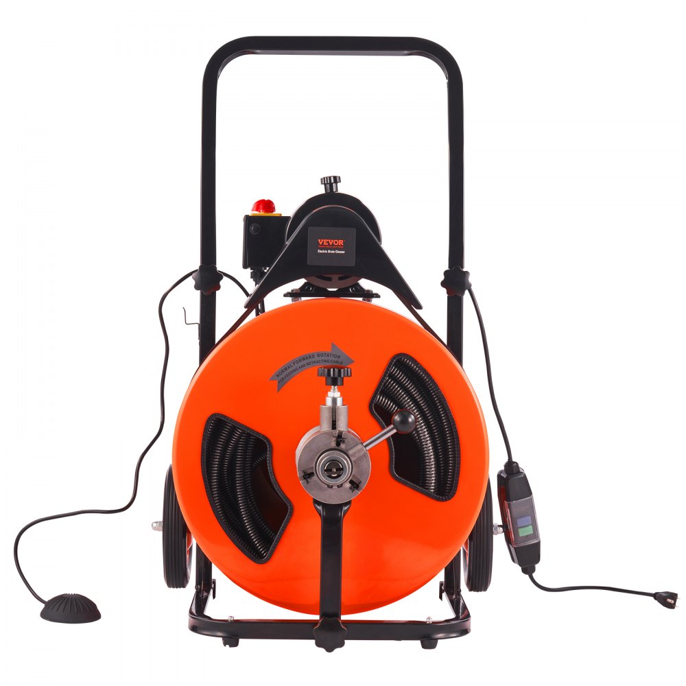 AMITOOLS Drain Cleaning Machine 100FT x 3/4 Inch, Sewer Snake Machine Auto Feed, Drain Auger Cleaner with 4 Cutter & Air-Activated Foot Switch for 1