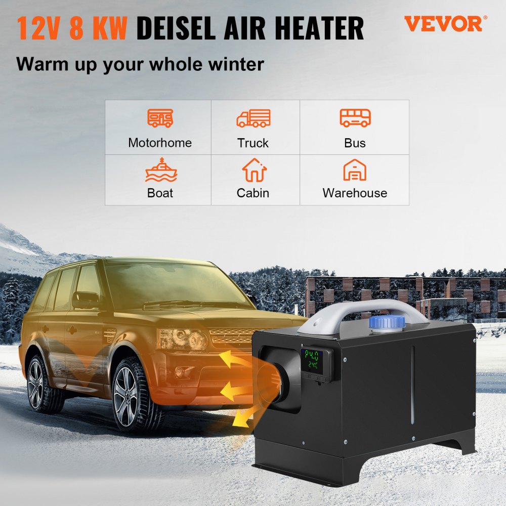 AMITOOLS Diesel Air Heater 8KW, All in One 12V Truck Heater, Parking Heater with Black LCD, Remote Control, Fast Heating Diesel Heater for RV Truck, Boat, Bus, Car Trailer, Motorhomes